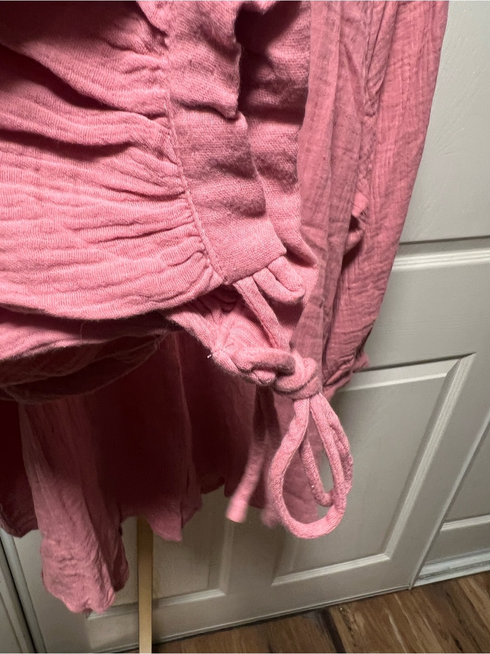 Relaxed Pink Gauze Peasant Blouse with Button Placket ITEM #27 - Picture 6 of 9